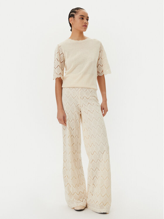 TWINSET TWINSET Spodnie materiałowe 251TP2409 Beżowy Wide Leg