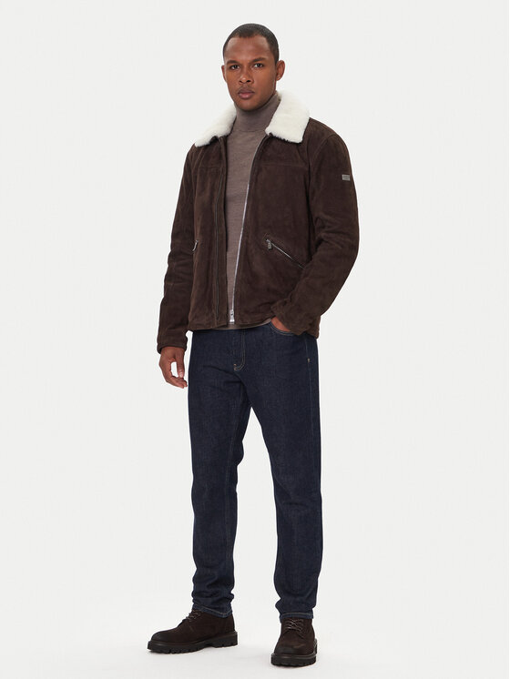 JOOP! Jeans JOOP! Jeans Kožená bunda Byer 2620066 Hnědá Regular Fit
