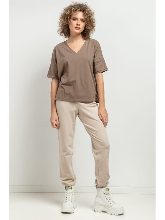 Tessita Tessita Bluzka T393 Brązowy Straight Fit