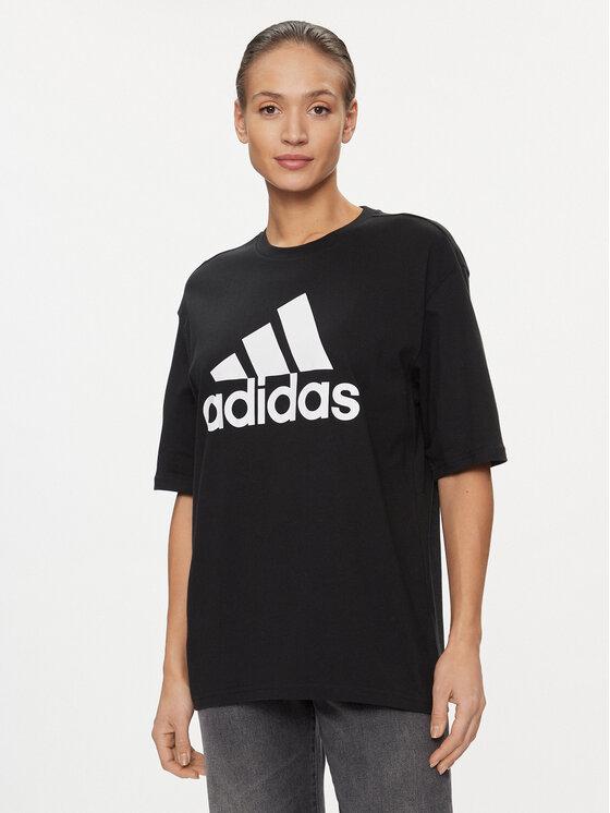 adidas T-krekls Essentials Big Logo Boyfriend T-Shirt HR4931 Melns Loose Fit