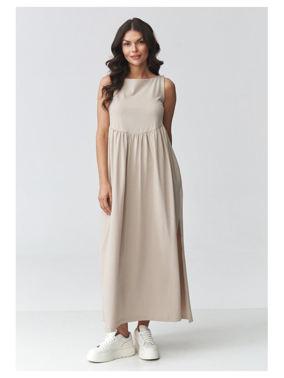 Makadamia Makadamia Sukienka codzienna M932 Beżowy Loose Fit