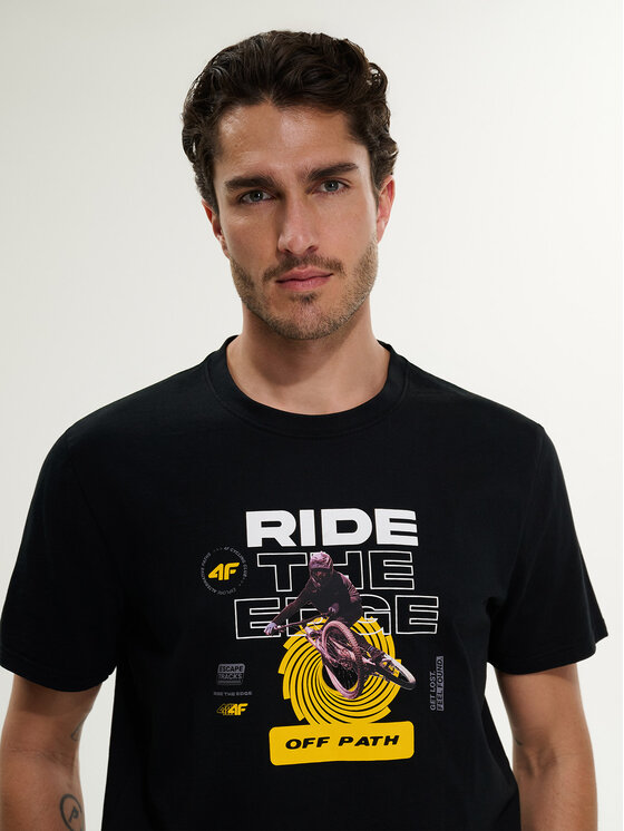 4F 4F T-Shirt WHEEL & WAVE Czarny Relaxed Fit
