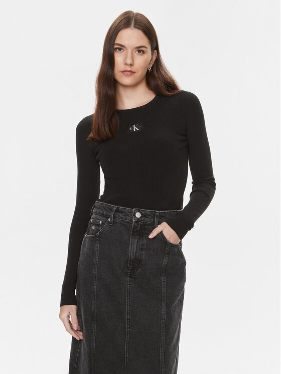 Calvin Klein Jeans Pulover Variegated J20J223233 Negru Slim Fit