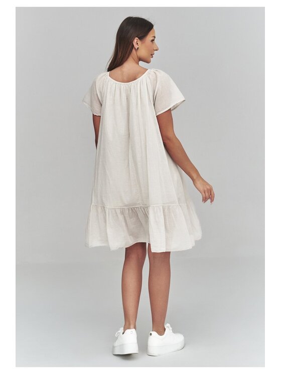 Makadamia Makadamia Sukienka codzienna C63 Beżowy Loose Fit