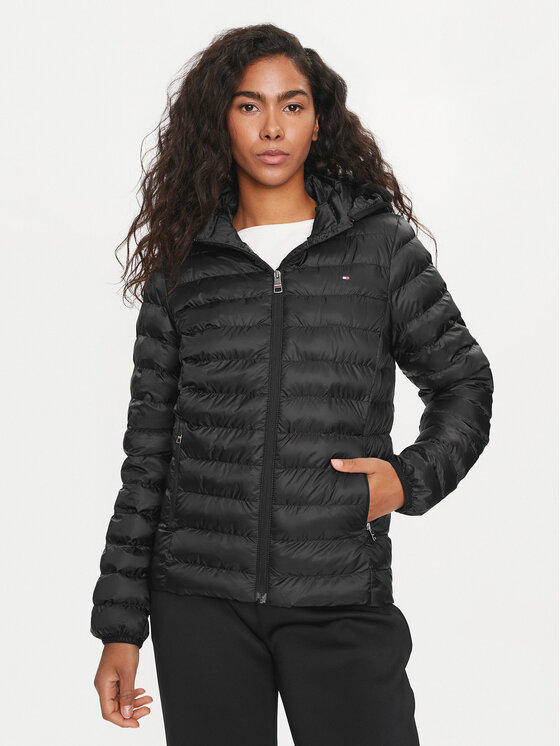 Tommy Hilfiger Tommy Hilfiger Bunda pro přechodné období Global Stripe WW0WW42046 Černá Regular Fit