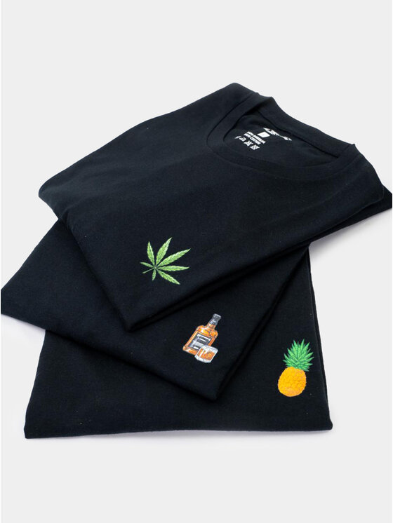 MyStars MyStars Komplet 3 t-shirtów Zestaw 3 T-Shirtów Czarnych MyStars Relax CANABIS WHISKEY ANANAS XL Czarny Regular Fit