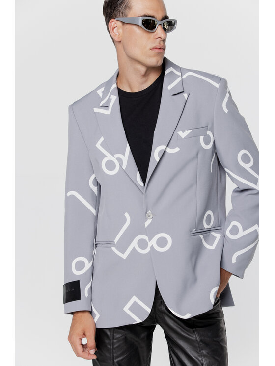 Pilawski Pilawski Marynarka MARYNARKA SZARA W MONOGRAM MĘSKA Szary Slim Fit