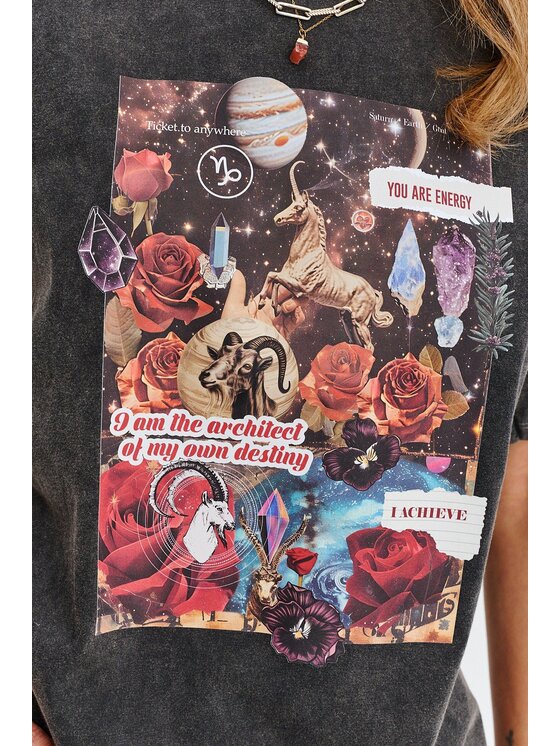 NAOKO NAOKO T-Shirt Capricorn Spirit Czarny Regular Fit