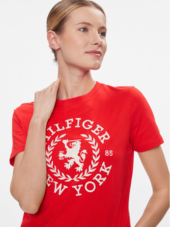 Tommy Hilfiger Tommy Hilfiger Marškinėliai Reg Crest C-Nk Tee Ss WW0WW41058 Raudona Regular Fit