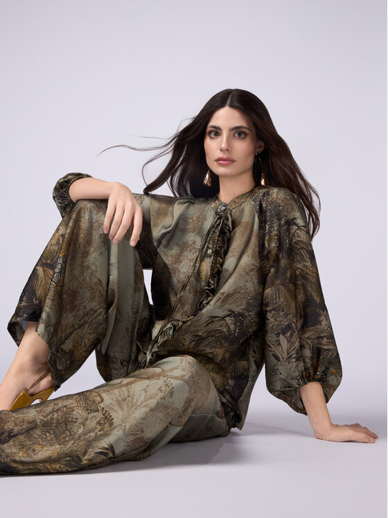 Oltre Oltre Pantaloni di tessuto P272J002360N0S5 Verde Baggy Fit
