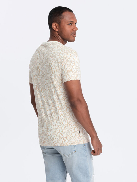 Ombre Ombre T-Shirt OM-TSFP-0188 Béžová Regular Fit