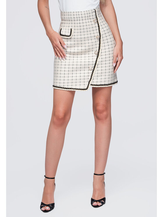 Ombre Ombre Spódnica mini OW-GL-E0022 Beżowy Slim Fit