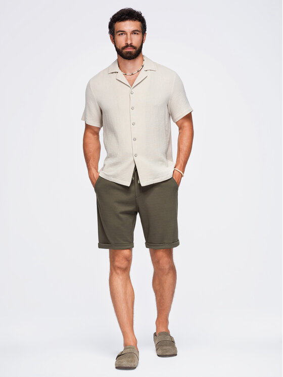 Ombre Ombre Szorty materiałowe OM-SRCS-0206 Khaki Boxy Fit