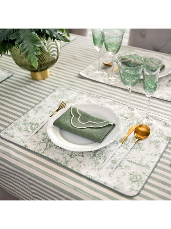 Roseberry Home Roseberry Home Podkładka na stół dwustronna Toile de Jouy Green & Stripes Zielony