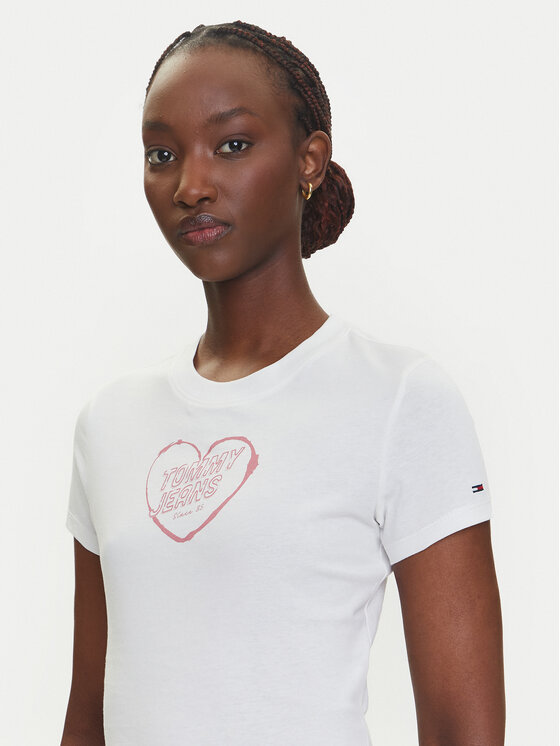 Tommy Jeans Tommy Jeans T-Shirt Heart DW0DW21390 Biały Slim Fit