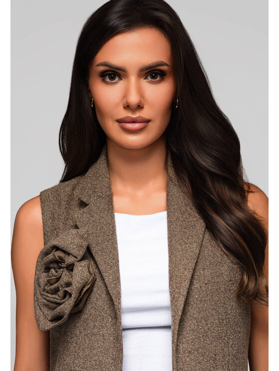 Ombre Ombre Kamizelka LW-BLZV-0102 Beżowy Regular Fit