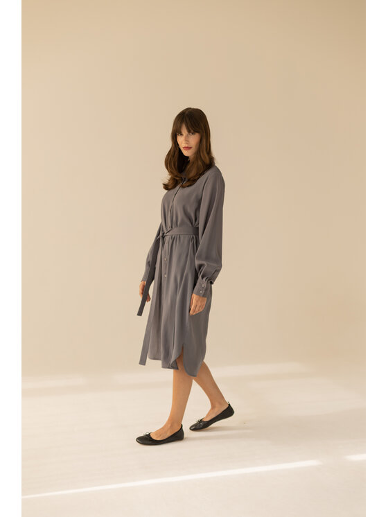 Entelier Entelier Sukienka koszulowa koszulowa midi Szary Relaxed Fit