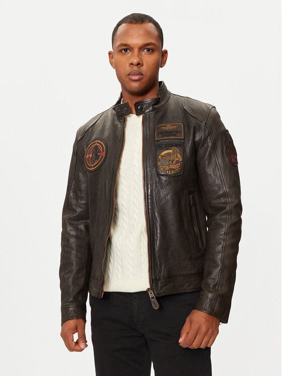 Aeronautica Militare Veste en cuir 242PN954PL147 Marron Regular Fit Modivo