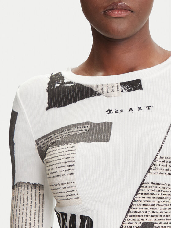 Desigual Desigual Majica Newspaper 25WWTK25 Bijela Regular Fit