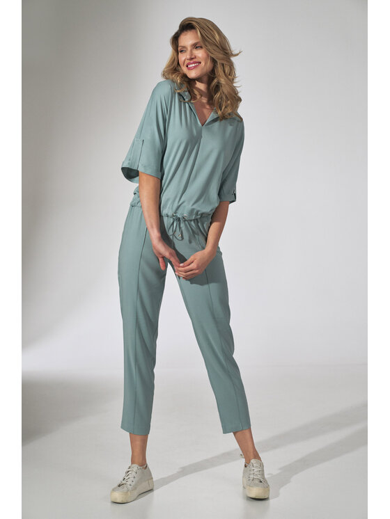 FIGL FIGL Spodnie damskie M743 Zielony Regular Fit