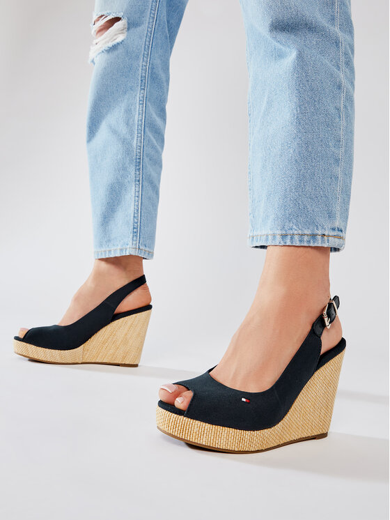 Tommy Hilfiger Tommy Hilfiger Sandales Iconic Elena Sling Back Wedge FW0FW04789 Tumši zils