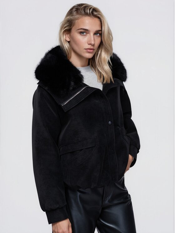 Ombre Ombre Kurtka bomber OW-JT-E0008 Czarny Relaxed Fit