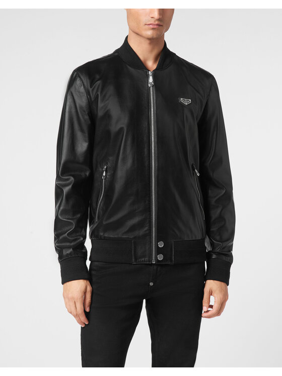 PHILIPP PLEIN PHILIPP PLEIN Kožená bunda 9485 Čierna Regular Fit