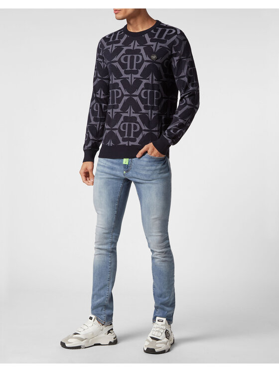 PHILIPP PLEIN PHILIPP PLEIN Sweter 1711 Niebieski jasny Regular Fit