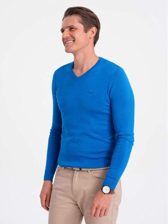 Ombre Ombre Sweter OM-SWBS-0107 Niebieski Regular Fit