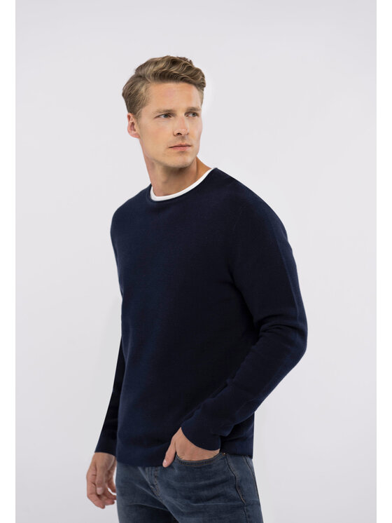 Volcano Volcano Sweter S-BRADY Granatowy Regular Fit
