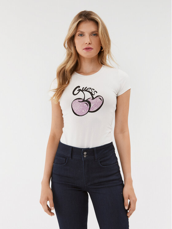 Guess Guess T-Shirt W3BI16 KA0Q1 Εκρού Slim Fit