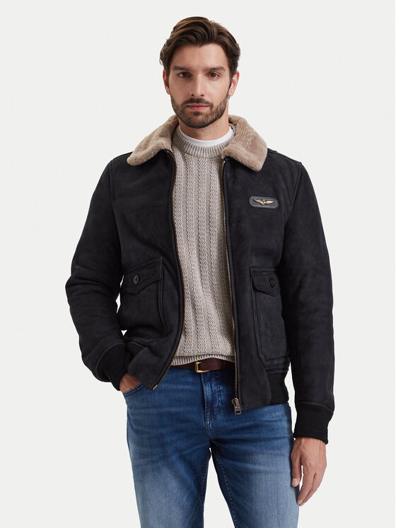 Aeronautica Militare Geacă de piele 262PN0167U100876 Negru Regular Fit