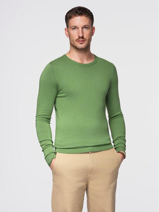 Ombre Ombre Sweter OM-SWBS-0106 Zielony Regular Fit