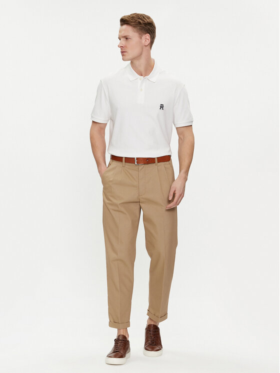 Tommy Hilfiger Tommy Hilfiger Тениска с яка и копчета Interlock MW0MW34783 Бял Regular Fit