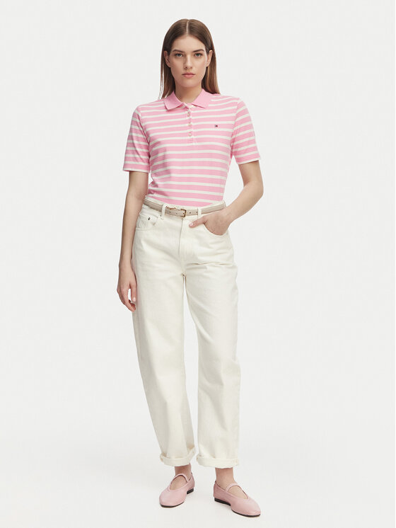 Tommy Hilfiger Tommy Hilfiger Тениска с яка и копчета 1985 WW0WW43224 Светлорозов Regular Fit