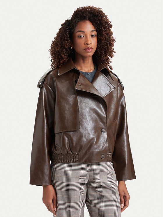 Simple Simple Jacke aus Kunstleder 62KUDPU100 Dunkelbraun Regular Fit