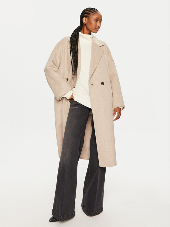 ViCOLO ViCOLO Vilnonis paltas TS0006 Smėlio Regular Fit