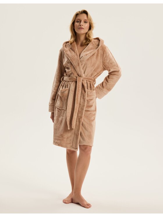 Esotiq Esotiq Szlafrok 43938 Beżowy Regular Fit