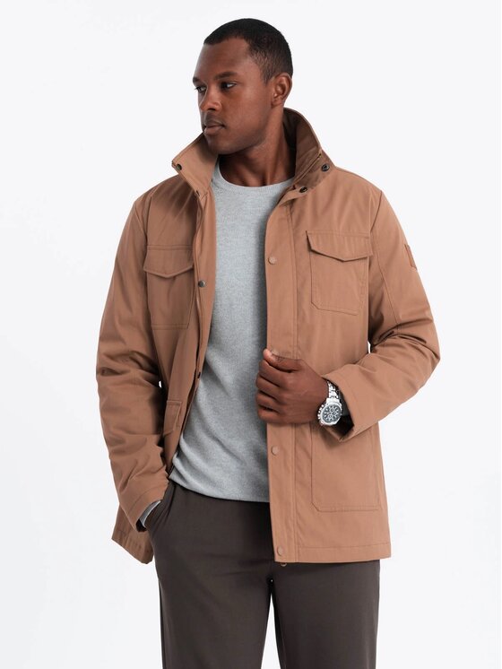 Ombre Ombre Kurtka przejściowa OM-JALP-0167 Brązowy Regular Fit