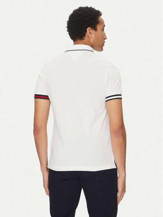 Tommy Hilfiger Tommy Hilfiger Тениска с яка и копчета Flag Cuff MW0MW38458 Бял Slim Fit