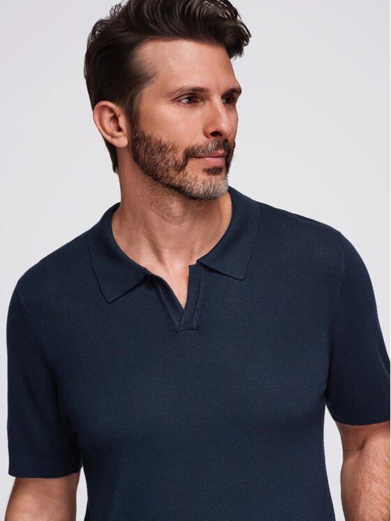 Ombre Ombre Polo OM-POSS-0159 Granatowy Slim Fit