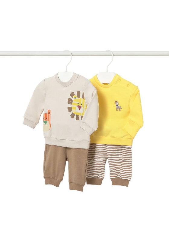Mayoral Set cu 2 perechi de pantaloni de trening și 2 bluze 1628 Bej Regular Fit