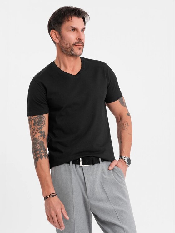 Ombre Ombre T-Shirt OM-TSBS-0237 Czarny Regular Fit