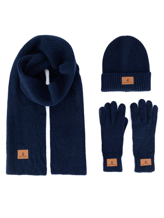 Beverly Hills Polo Club Beverly Hills Polo Club Set căciulă, fular și mănuși BHPC-MC-001-AW24 Bleumarin