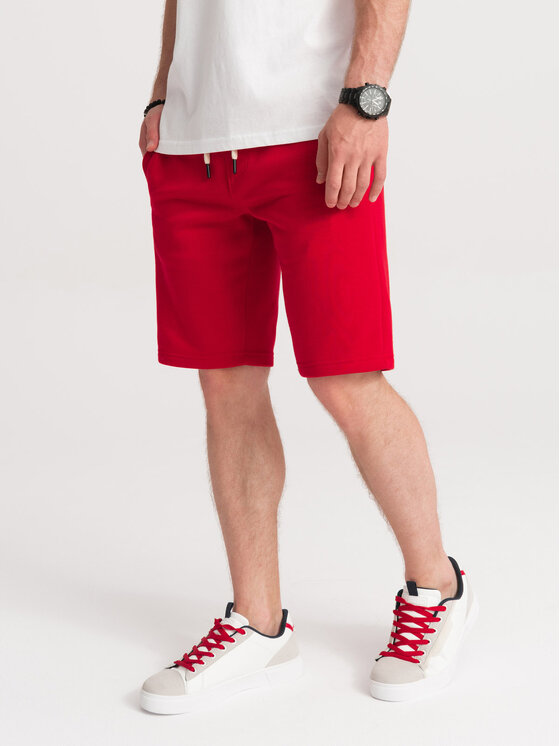 Ombre Ombre Šortky z materiálu OM-SRBS-0109 Červená Regular Fit