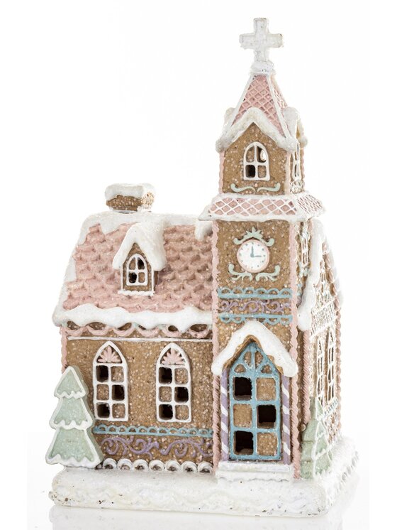MIAhome MIAhome Dekoracja piernikowy kościół LED 23,5x14x12 cm IGLESIA Brązowy