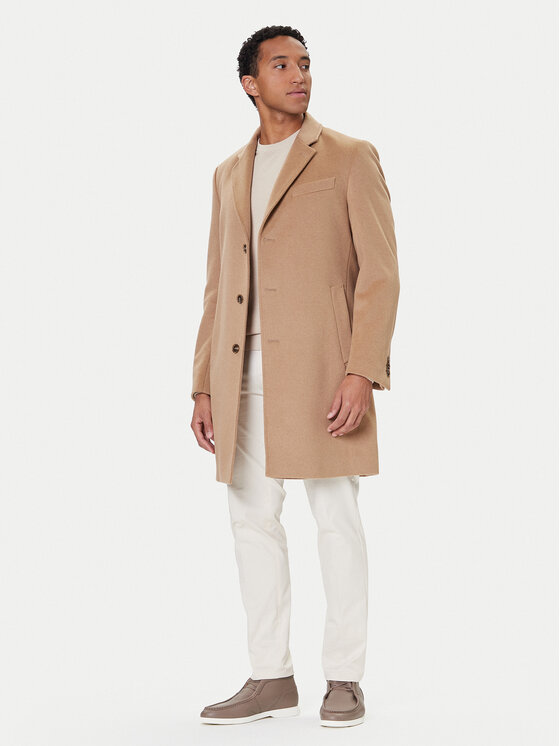 BOSS BOSS Vilnonis paltas Hyde 50549187 Smėlio Slim Fit