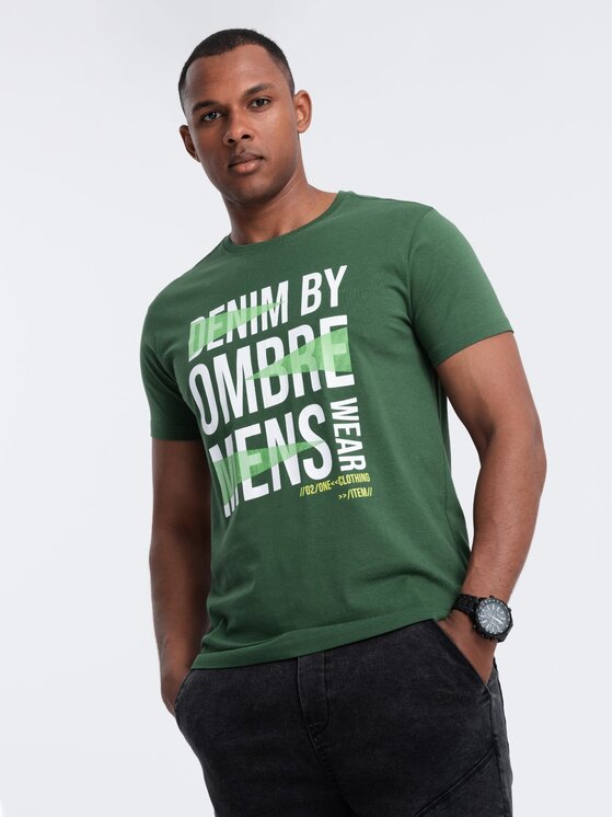 Ombre Ombre T-Shirt OM-TSPT-0193 Zielony Regular Fit