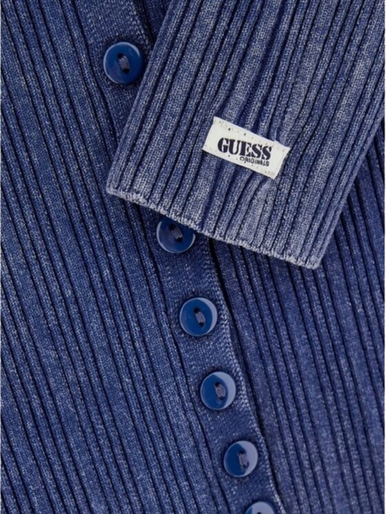 Guess Guess Kardigan go collar ribbed cardigan Niebieski Slim Fit