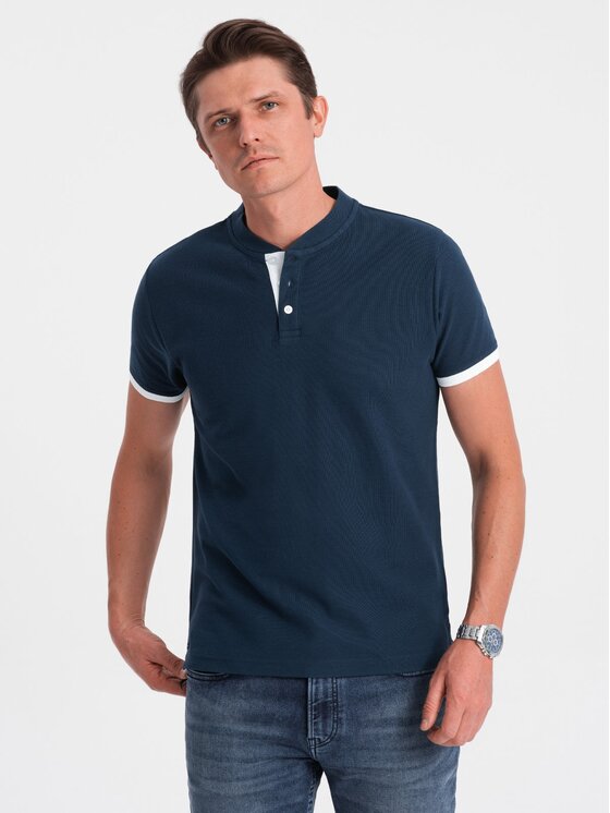 Ombre Ombre T-Shirt OM-TSCT-0156 Tmavomodrá Regular Fit